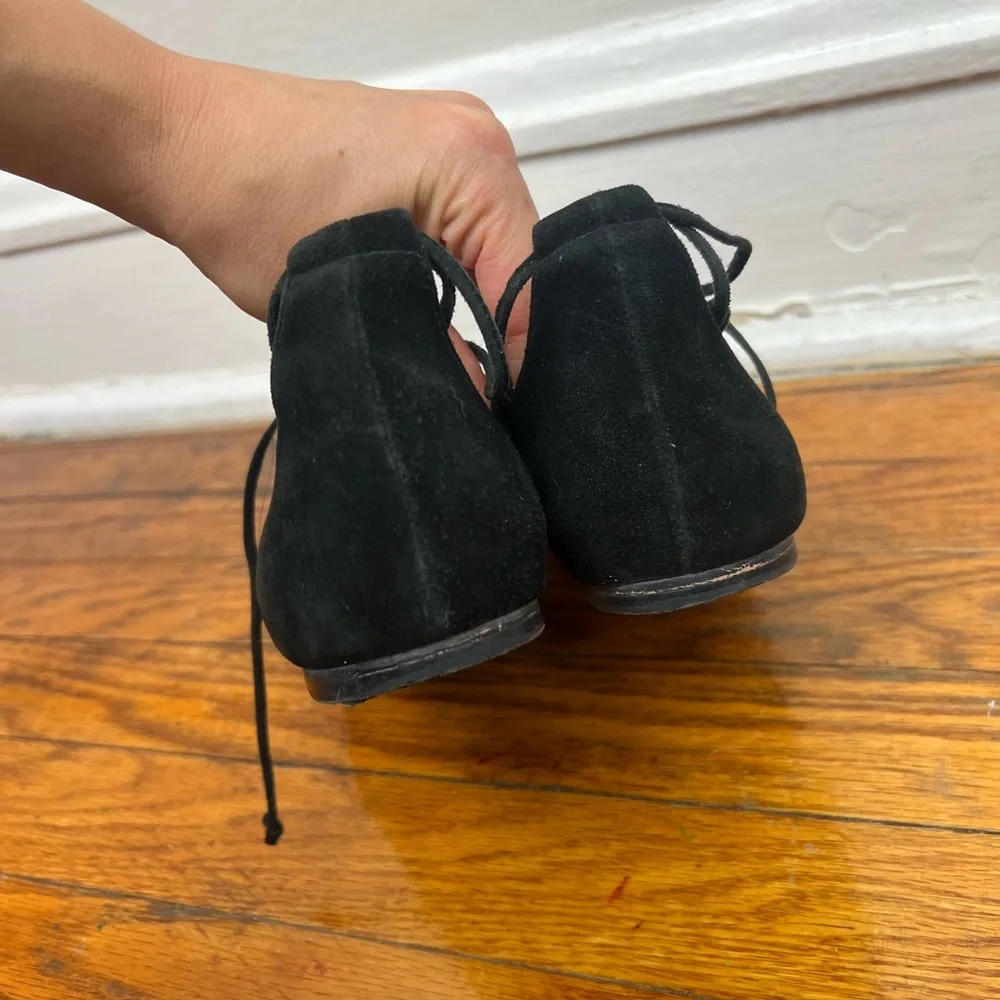 VINCE CAMUTO black suede lace up flats - Picture 3 of 6